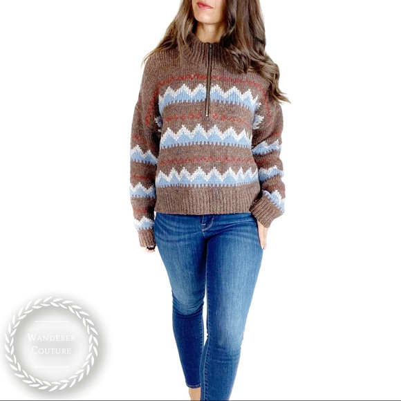 Madewell Sweaters - MADEWELL Half Zip Fair Isle Pullover Sweater